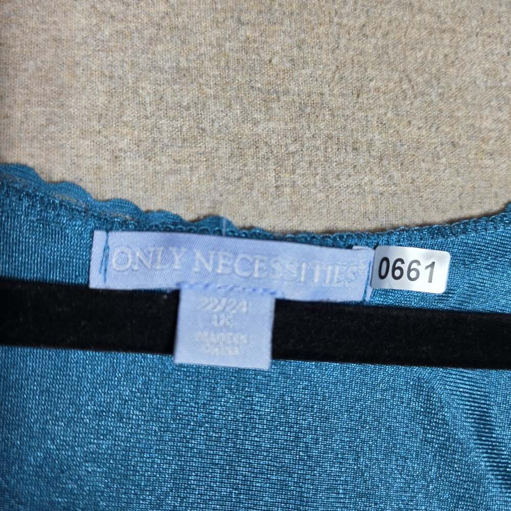 Only Necessities Womens 1X Blue Nylon silky 2pc Pajama pants Set Lace Trim - Picture 2 of 12